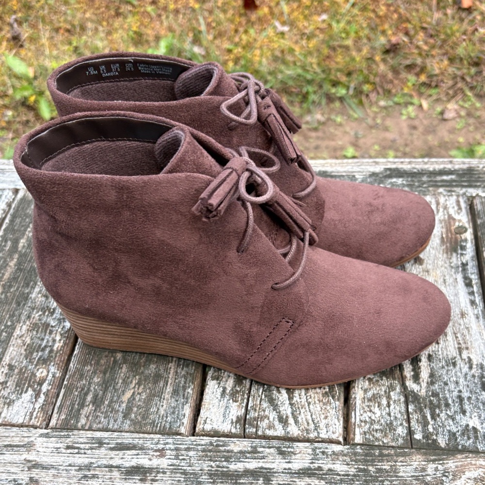 Dr. Scholl's Dakota Brown Microsuede Wedge Ankle Booties